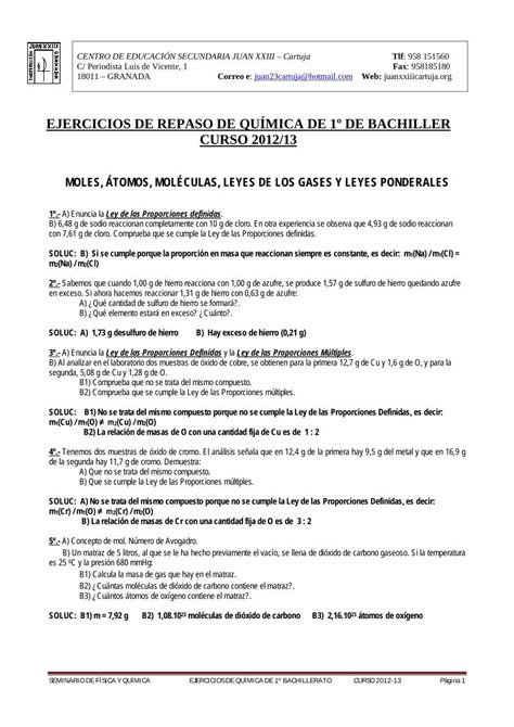 PDF EJERCICIOS DE REPASO DE QUÍMICA DE Física y PDF