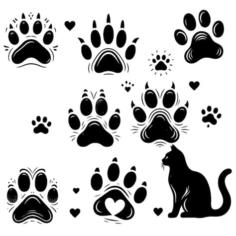 A Black Cat With Paw Prints And A Black Cat On White Background