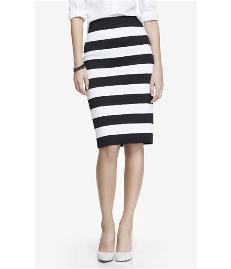 Express High Waist Elastic Stripe Midi Pencil Skirt In Black Lyst