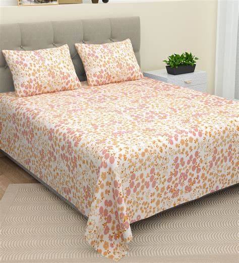 Buy Pink Abstract 220 Tc Cotton 1 Double King Size Bedsheet With 2