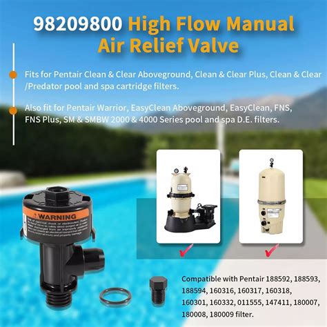 98209800 High Flow Manual Air Relief Valve For Pentair Pool Spa Filter