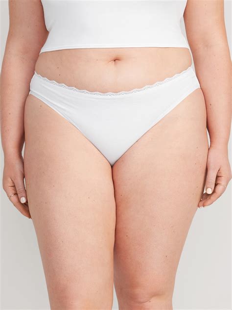 Mid Rise Lace Trimmed Bikini Underwear For Women Old Navy