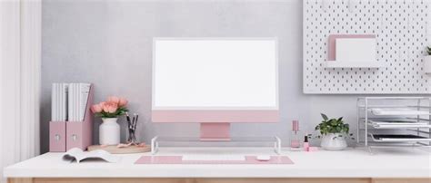 Premium Photo | A beautiful pink female office desk with a modern pink ...