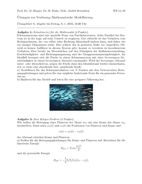 Übungen zur Vorlesung Mathematische Modellierung