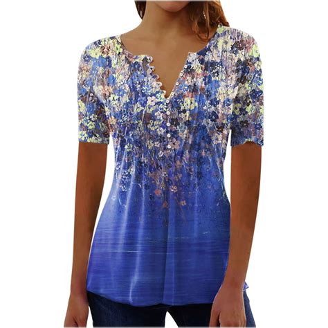 Moxiu Floral Tops For Women 2024 Empire Waist Short Sleeve T Shirts