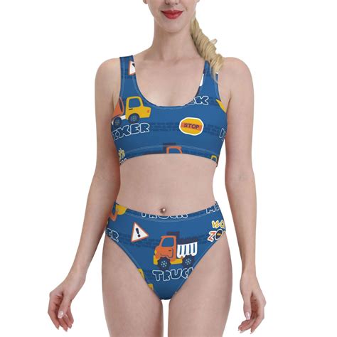 Haiem Construction Vehicles Women S High Waisted Bikini Set Two Piece