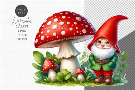 Gnome clipart, Mushroom clipart,