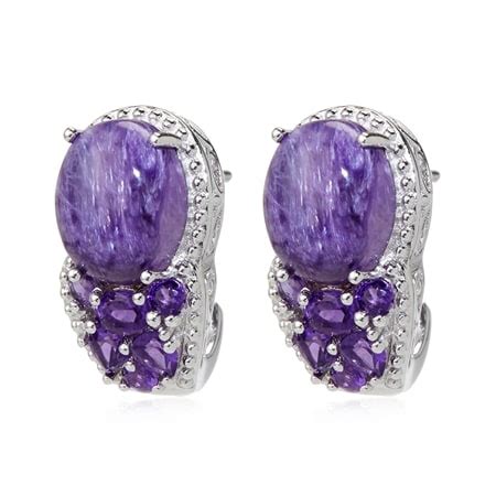 Tvsn Ct Amethyst Charoite Earrings Rhodium Plated Sterling Silver