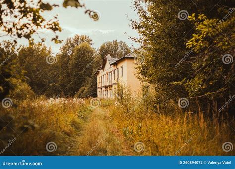 Uma Antiga Casa Abandonada Fica No Meio De Uma Seca Floresta De Outono