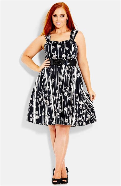 City Chic Floral Lines Fit And Flare Dress Plus Size Nordstrom