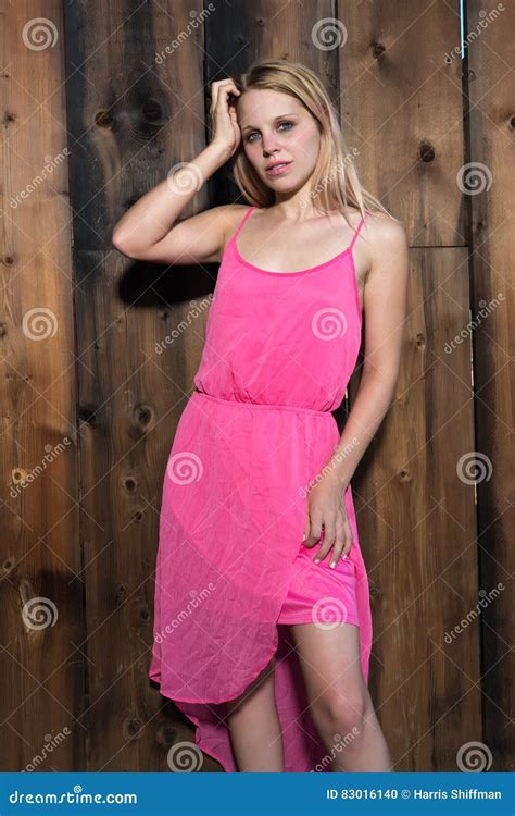 Blonde In Pink Stock Photo Image Of Woman Slender Blonde