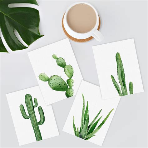 PixonSign 4 PCS Adhesive Canvas Poster Vibrant Green Cactus Snake