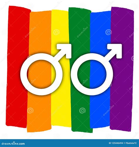 Gay Couple With Multicolored Rainbow Flag Two Man Stock Illustration Illustration Of Lgbt