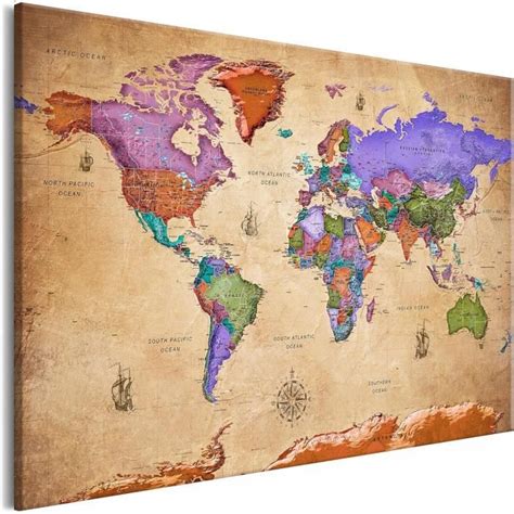 Impression Sur Toile Intissee Carte Monde Vintage 90X60 Cm Tableau