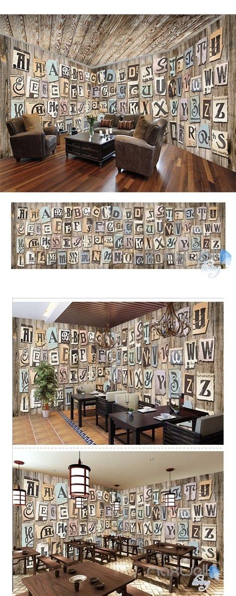 English Alphabet Label Theme Space Entire Room Wallpaper Wall Mural