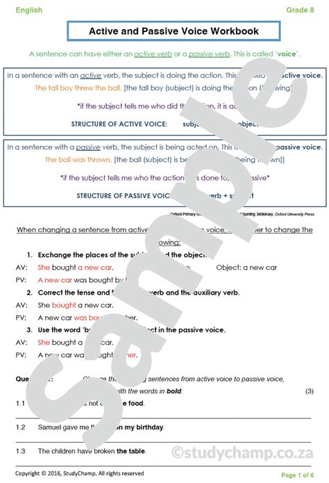 Grade 8 English Worksheet Active And Passive Voice Worksheets Library