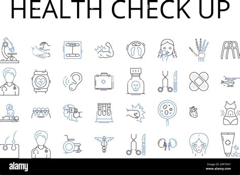 Health Check Up Line Icons Collection Medical Exam Physical Test Wellness Assessment Health