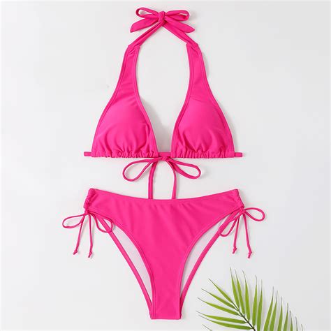 Tponi Swimsuit Women Two Piece Two Piece Sets Elastic Hot Pink Bikini