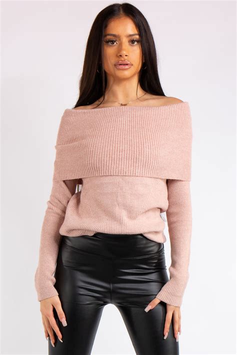 Madison Pink Off The Shoulder Knitted Jumper