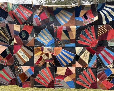 Stunning 1800s Silk And Velvet Fan And Crazy Quilt Top Unfinished