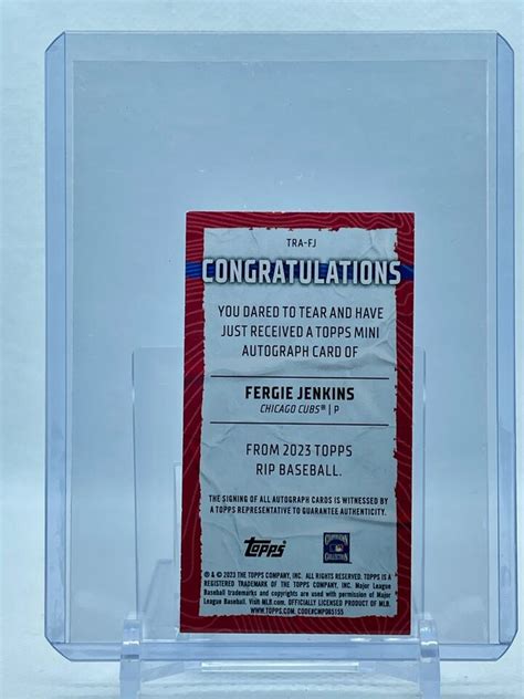 2023 Topps Rip Fergie Jenkins White Mini Auto On Card 50 Chicago Cubs