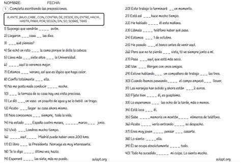 Ejercicios Para Trabajar Las Preposiciones Aula Pt