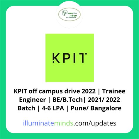 KPIT Off Campus Drive 2022 Trainee Engineer BE B Tech 2021 2022