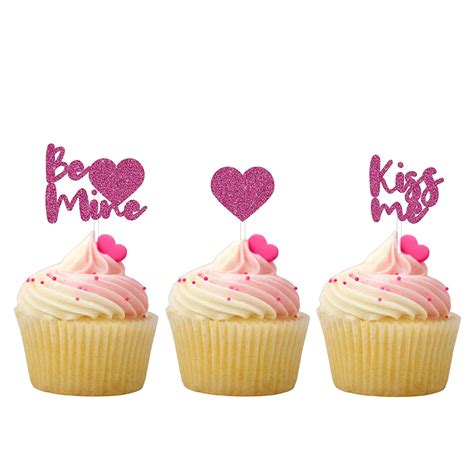 Amazon Pink Glitter Valentines Day Cupcake Topper Set Of 12