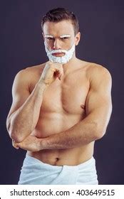 Handsome Naked Man Shaving Foam On Stock Photo Shutterstock