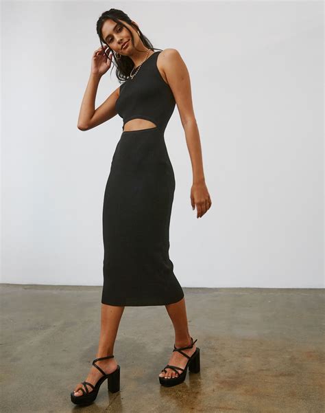 Buy Black Knitted Dress Midi Cheap Online