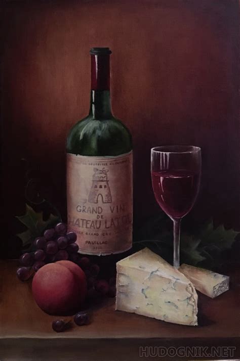 Pintura Naturaleza muerta con una botella de vino Tamaño 40x60 Año