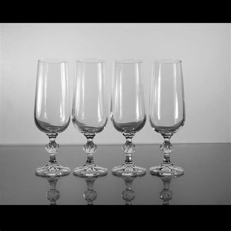 Champagne Flutes Bohemia Crystal Claudia Czechoslovakia Set Of 4 Barware Wine Glasses