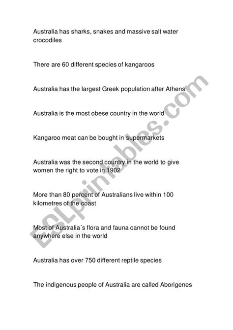 Awesome Facts About Australia Esl Worksheet By Zurutuza