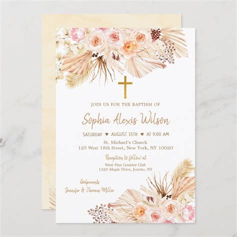 Editable Pampas Grass Baptism Invitation Bohemian Baptism Invitation Boho Baptism Christening