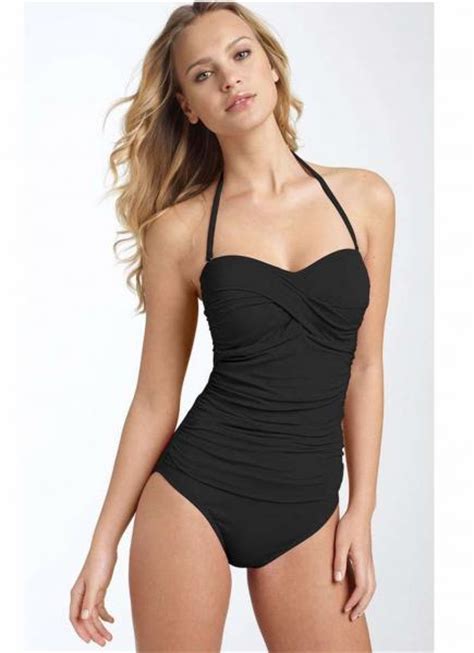 La Blanca Black Island Twist Front Shirred Bandeau One Piece Swimsuit