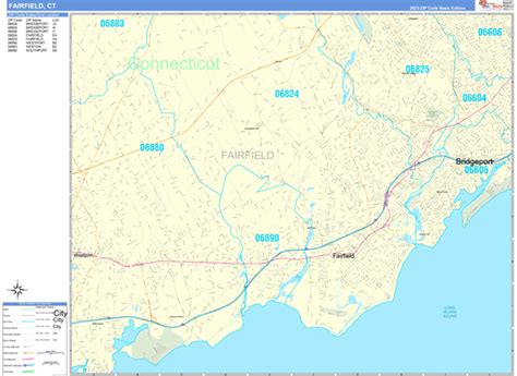 Fairfield Connecticut Zip Code Wall Map (Basic Style) by MarketMAPS ...