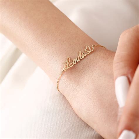 Personalized 14k Gold Name Bracelet With Heart Custom Gold Heart Name