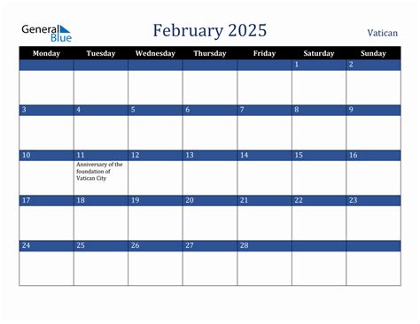 February 2025 Vatican Holiday Calendar