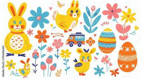 Happy Easter Clip Art Set Of Easter Cartoon Characters And Design