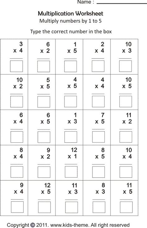 Multiplication 1 To 5 Worksheet