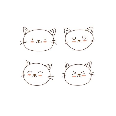 Hand Drawn Style Vector Hd Png Images Cute Cat Face Set Hand Drawn