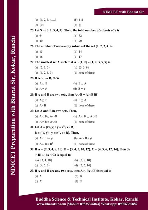 NIMCET MCA Important Question For Set Theory Join BSTI For NIMCET