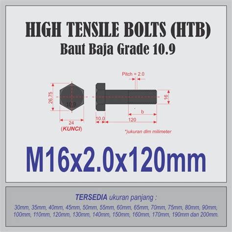 Jual Baut Mur Baja M X Mm High Tensile Bolt Htb Di Lapak