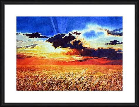 Painting Of Stormcloud Sunset On Prairie Wheatfield