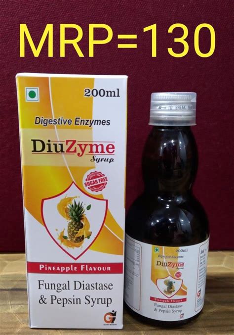 Allopathic Fungal Diastase And Pepsin Syrup Diuzyme Syrup Pineapple