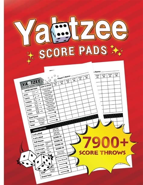 Yatzee Score Pad Large Print Score Sheets For Scorekeeping