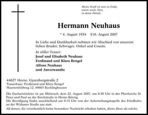 Traueranzeigen Von Hermann Neuhaus Trauer In NRW De