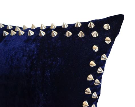 Shop online for handmade navy blue velvet throw pillow with studs – Amore Beauté