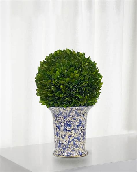 Winward Home Preserved Boxwood Ball In Porcelain Vase Neiman Marcus