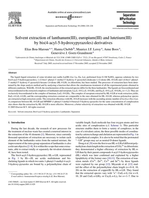 Pdf Solvent Extraction Of Lanthanum Iii Europium Iii And Lutetium